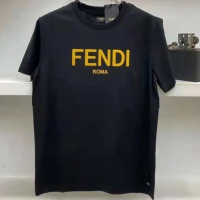 Original Fendi เสื้อยืดแฟชั่นผู้ชายสั้นแขน100% เสื้อคอกลมแฟชั่นแบรนด์ครึ่งแขน