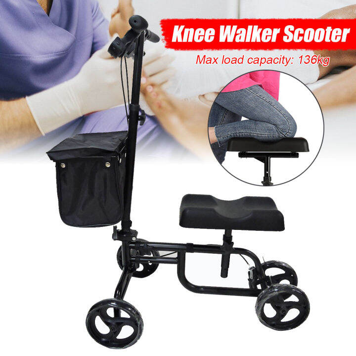 Mobility Knee Walker Scooter Roller Crutch Leg Steerable Foldable Black