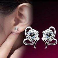 ex069 Korean Version Fashion Simple Temperament Crystal Alloy Heart Bow Earring Women 39;s Jewelry Send To Friends Birthday Gift