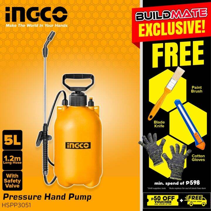 ☚BUILDMATE Ingco 5L Water Sprayer Pressure Hand Pump Misting Spray ...