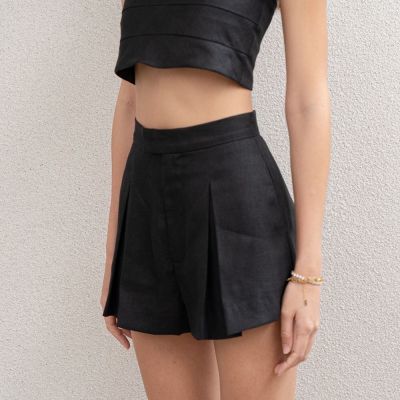 HERREF BORA SHORTS - BLACK กางเกงขาสั้น ลินิน สีดำ