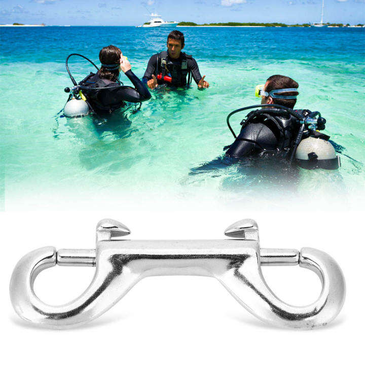 สแตนเลสสตีลทนทานสีเงิน Double Ended คลิป เบ็ด Bolt Snap Scuba Diving