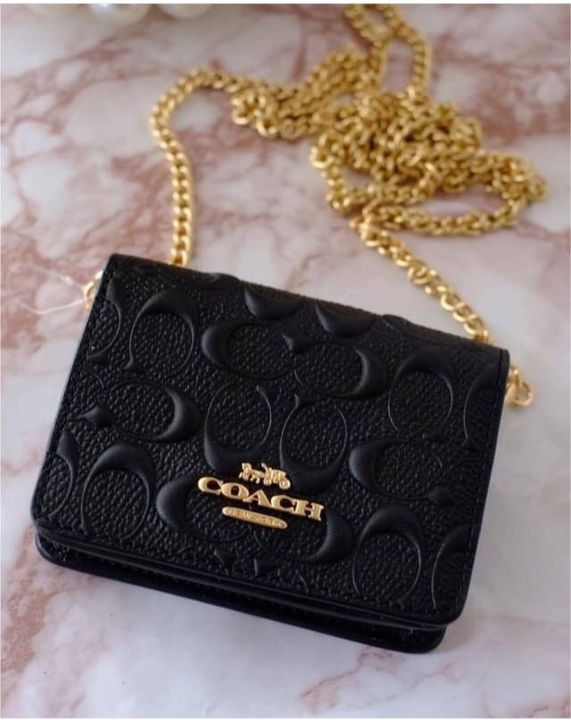 COACH+Mini+Wallet+On+A+Chain+In+Signature+Leather+Gold+%2F+Black+C7361 for  sale online