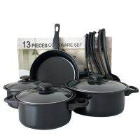 Goldbaking 13ชิ้นฮาร์ด Anodized เครื่องล้างจานปลอดภัย Nonstick ชุดเครื่องครัวอลูมิเนียมหม้อกระทะไนล่อนเครื่องครัว