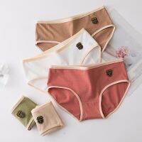 Japanese Style Morandi Color Patchwork Cotton Briefs Fashion Comfortable Mid Waist Seamless Panties For Women