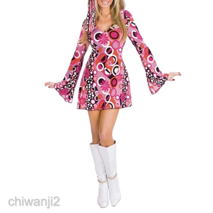 FS ℡ Women Retro Hippy Peace Love Costume Dress Flower Power 60s 70s ...