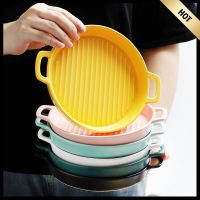 Binaural Baking Pan French Fries แผ่นพิซซ่าจานกลม Creative เตาอบเซรามิคบนโต๊ะอาหารไมโครเวฟเตาอบจาน Dish