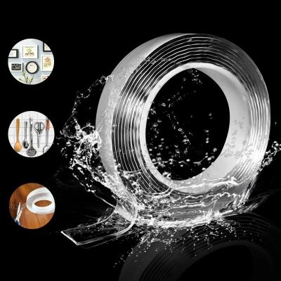 2pc 100mm 2mm Nano Tape Double Sided Transparent Magical Tape Sticky Reusable Waterproof Adhesive Tape Trackless Washable Thick Adhesives  Tape