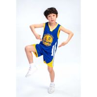 ชุดเสื้อบาสเกตบอลเด็ก NBA ชุด Golden State Warriors Blue No.11 THOMPSON ชุดเสื้อบาสเก็ตบอลเด็ก