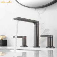 widespeead bathroom gunmetal brass tap 3 holes bathroom mixer brush gold widespread 3hole Bathroom Sink golden Faucet