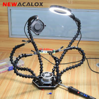 NEWACALOX Helping Hand Third Hands Soldering Tool with USB 3X LED Magnifier Welding Exhaust Fan for Electronics Repair Jewelry