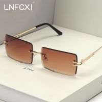 LNFCXI New Color Rectangle Rimless Gradient Sunglasses Women Men Frameless Small Shades Fashion Sun Glasses for Male Retro