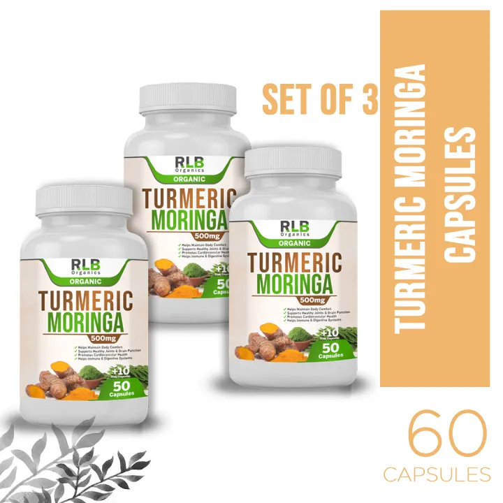 Set of 3 Pure Organic Natural Turmeric Malunggay Capsules (60 Capsules) AllNatural Organic