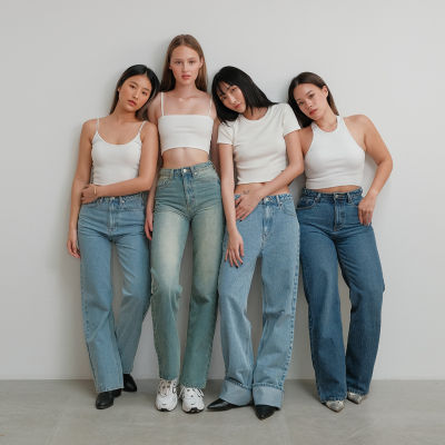 Fine No.1 "Straight Jeans" High Waist/Full Length - กางเกงยีนส์เอวสูงขากระบอกยาว