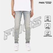 Quần Skinny Jeans Nam FNOS Streetwear Màu Xanh Trơn Wash Bạc NZ20