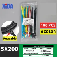 100pcs Plastic Reusable Cable Zip Ties 5*200/8*150/200 Releasable Nylon May Loose Slipknot 8/10 Inch Recycle Detachable Bundle Cable Management