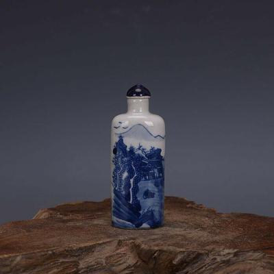 ◑▼▩ Chinese Blue and White Porcelain Qing Landscape Design Snuff Bottle 3.43 inch