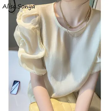 Alisa.Sonya 9 Solid Colors Silk Long Sleeve Shirt Collar Blouse
