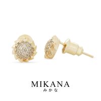 Mikana อุปกรณ์ต่างหูเม็ดกลมสำหรับผู้หญิง,ลายมิโนฮานะชุบทองพับได้18K