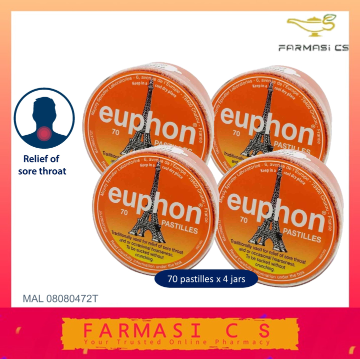 Euphon 70 pastilles x 4 Jars EXP07/2024 [For cough or throat