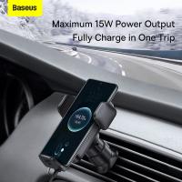 Baseus Qi 15W ขายึดตัวยึดเครื่องชาร์จโทรศัพท์รถยนต์ไร้สายชาร์จเร็วที่จับสำหรับ Iphone โทรศัพท์มือถือ S21 13 12 Samsung