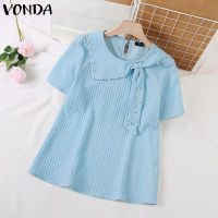 (จัดส่งฟรี)Fancystyle VONDA แฟชั่นของผู้หญิงเสื้อคอกลมแขนสั้นแบบหลวมอเนกประสงค์เสื้อถัก #2