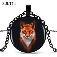 2018/Hot Fox logo pendant necklace handmade resin retro convex round Tibetan silver chain pendant necklace female ornament Fashion Chain Necklaces