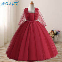 MQATZ Vestidos สีแดงเป็นทางการชุดปาร์ตี้แขนยาวสำหรับเด็กผู้หญิงชุดเพื่อนเจ้าสาวเสื้อผ้าเจ้าหญิงสำหรับเด็กงานแต่งงานชุดราตรี LP-358