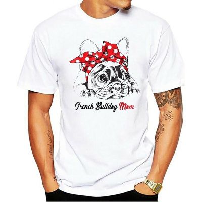 2023 เสื้อยืดผ้าฝ้าย 100% คอกลมพิมพ์ลาย Bulldog Mom Red Bandana Mengift Dog แฟชั่นฤดูร้อน 2023 sale  C282