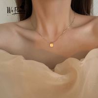 We Flower Chic 14K Gold Retro Square Shell Pendant Necklace for Women Girls Beach Vacation Necklace Jewelry