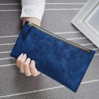 【Ready】? 2023 fashion European and American retro thin womens soft leather matte wallet female student long card holder zipper clutch