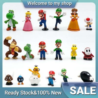 18pcs Super Mario Bros Family PVC Figures Toys Mario Luigi Wario Waluigi Toad Yoshi Cake Topper Kit