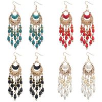 【Ready】Women Retro Crescent Moon Ear Drops Dangles Tassel Hook Earrings Boho Style