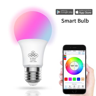 【☑Fast Delivery☑】 gaqiugua6 หลอดไฟ Led บลูทูธ4.5W E27 Rgbw ไฟ Led บลูทูธ4.0แสงสมาร์ทโคมไฟเปลี่ยนสีได้หรี่แสงได้โดยโทรศัพท์ Ios / Android App