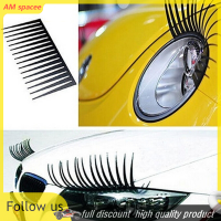 ? AM 1คู่ Chic Black Car Lashes ไฟหน้าขนตาอุปกรณ์เสริมสติกเกอร์สำหรับรถยนต์