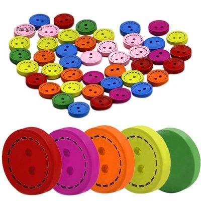 TT 100Pcs 2 Holes Colorful Mixed Round Wooden Buttons Sewing DIY Craft Scrapbooking