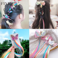 ★FINE TOO★  Colorful Kids Unicorn Wig Bow Knot Star Baby Girl Hair Clip Accessories Ponytail Braided Hairband