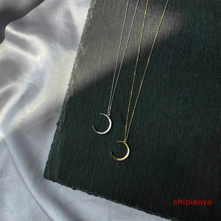 shipiaoya-จี้โซ่ไหปลาร้ารูปพระจันทร์เสี้ยวเครื่องประดับชุบเงินหวานๆแฟชั่นใหม่