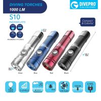 ไฟฉายดำน้ำลึก S10 สว่าง 1000 LM (DivePro)  **NIGHT DIVE TORCH**(Silver)