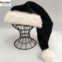 75cm/45 Black plush hat White fur Adult Christmas hat party High Quality Fur Xmas Cap Children Adult Plush Home Party Decoration