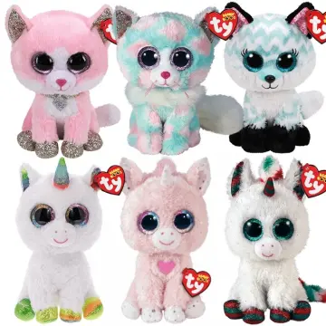 Ty Beanie Boos Big Eyes Stuffed Animal Pink Zebra Plush Doll Ornaments Soft  Bedside Toys Doll Gift For Kids 15CM