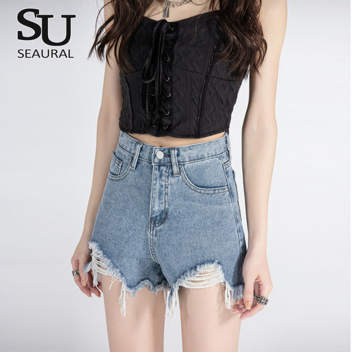 seaural-กางเกงยีนส์ขา-mode-korea-สำหรับผู้หญิง-กางเกงยีนส์ขาสั้นสไตล์-jy2215-celana-pendek-denim-กางเกงเดนิมขาสั้น