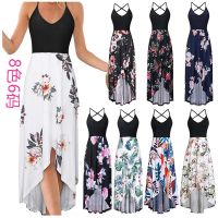 HOT★Dress Women Summer v-neck sleeveless condole backless Europe hot style color matching printing Dresses Casual Vestidos YRW6833