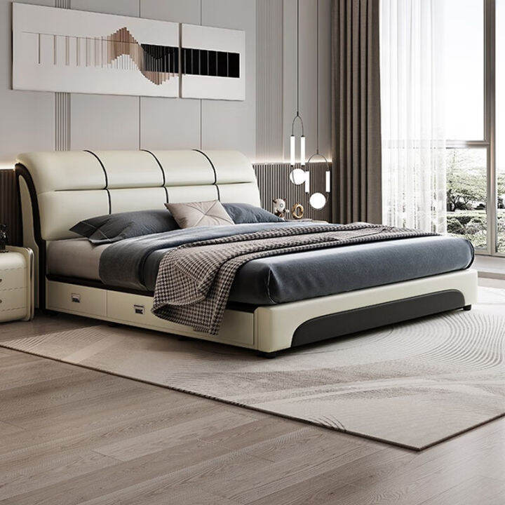 Xiangli Huating Leather Bed Modern Nordic Large and Small Apartment ...