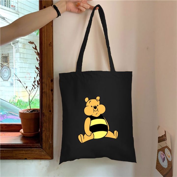 กระเป๋าสะพายไหล่-กระเป๋าถือ-ผ้าแคนวาส-พิมพ์ลายหมีพูห์น่ารัก-สําหรับสตรี