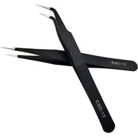 2021Multifunctional Stainless Steel ElbowStraight Tweezers Grafting Feather Tweezers Auxiliary Tool Black Anti-Static Tweezers