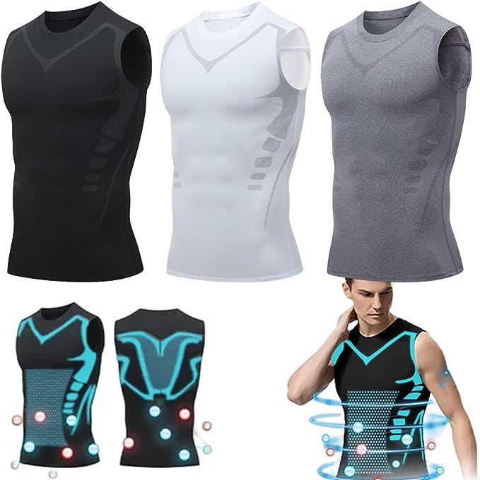 Ionic Shaping Vest, Comfortable and Breathable Ice-Silk Fabric Compression  Shirts for Men to Build A Perfect Body