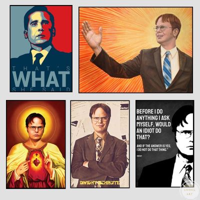 ☢Action DWIGHT SCHRUTE Painting The Office โปสเตอร์ภาพยนตร์คลาสสิก Scott ไมเคิลภาพผ้าใบพร้อมข้อความการตกแต่งบ้านสำหรับห้องนั่งเล่นศิลปะบนผนัง