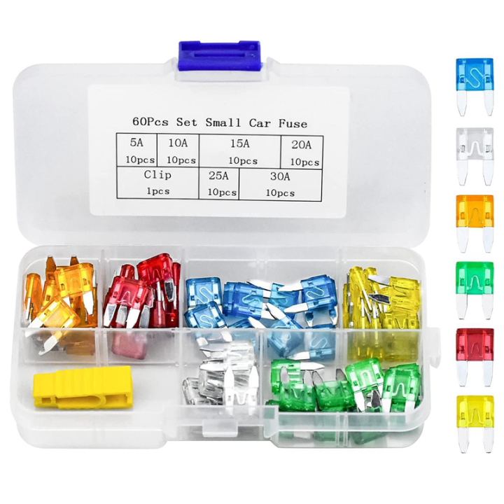 60pc Micro Car Fuses, Mini Automotive Fuse, Assorted Auto Standard