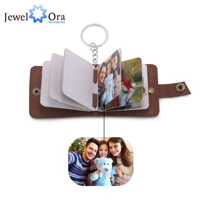 JewelOra Personalized C​ustom Photo Mini Album Keychains for Ladies Vintange Retro Style Brown Paper Picture Keyrings for Women Key Chains